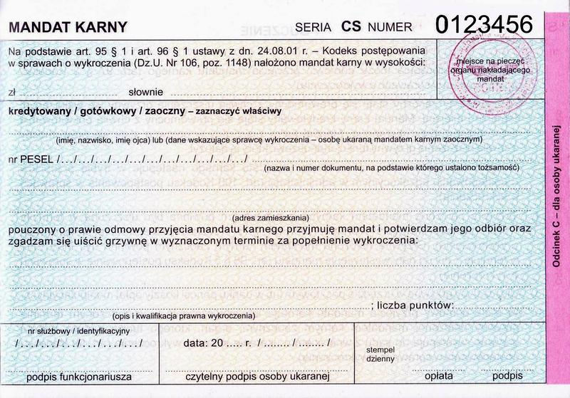 Rachunek do zapłaty mandatu